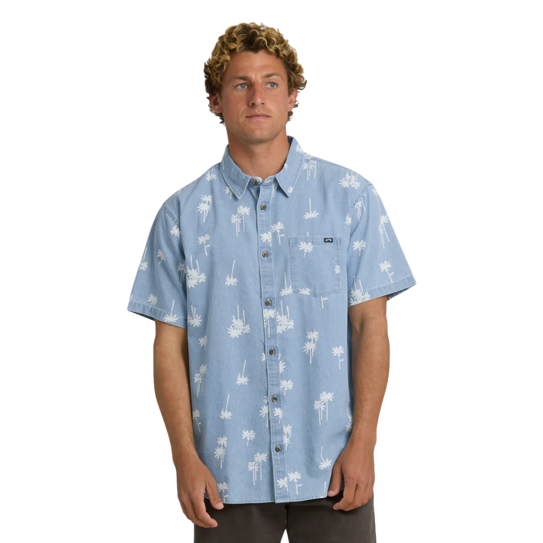 Billabong Men's Mens Button Up Short Sleeve Shirts Shirt - Corydalis Blue