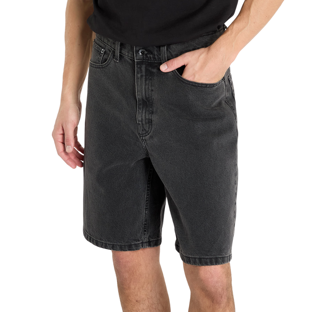 Van's Van's Men's Check-5 Baggy Denim Shorts - Washed Black Washed Black 26 Mens Casual Shorts