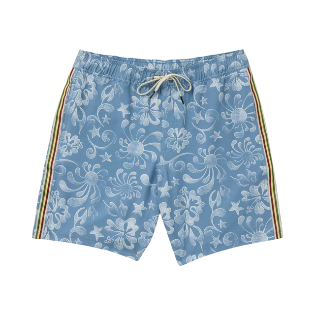 RVCA RVCA Men's Local Aloha Elastic 19 Shorts Light Blue S Mens Elastic Swim Trunks