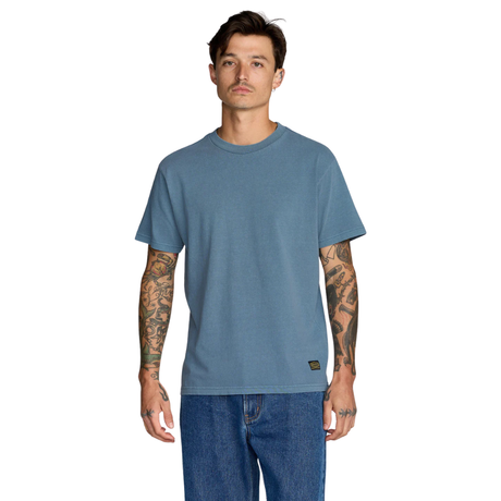RVCA RVCA Men's Midweight Label Short Sleeve - Vintage Navy Vintage Navy M Mens Button Up Short Sleeve Shirts