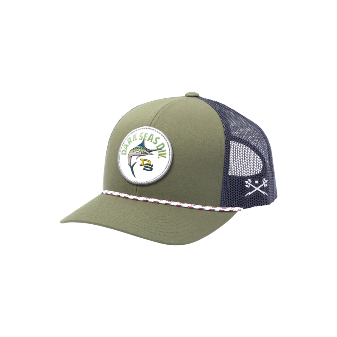 Dark Seas Dark Seas Men's Galloway Trucker Hat - Olive/Navy Olive/Navy OS Mens Hats Flat Brim