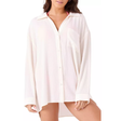 Roxy Roxy Women's  Solid Crinkle Long Sleeve Cover Up Camp Shirt - Egret Egret XS Womens Short Dresses