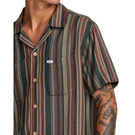 RVCA RVCA Men's Exoctica Stripe Short Sleeve - Sage Leaf Sage Leaf M Mens Button Up Short Sleeve Shirts