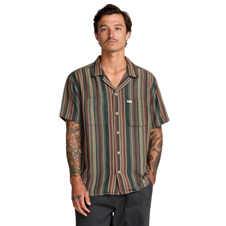 RVCA RVCA Men's Exoctica Stripe Short Sleeve - Sage Leaf Sage Leaf M Mens Button Up Short Sleeve Shirts