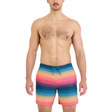 Saxx Saxx Men's Oh Buoy 2N1 Volley 7" - Hazy Stripe-Sunset Hazy Stripe-Sunset M Mens Boxer Brief Underwear