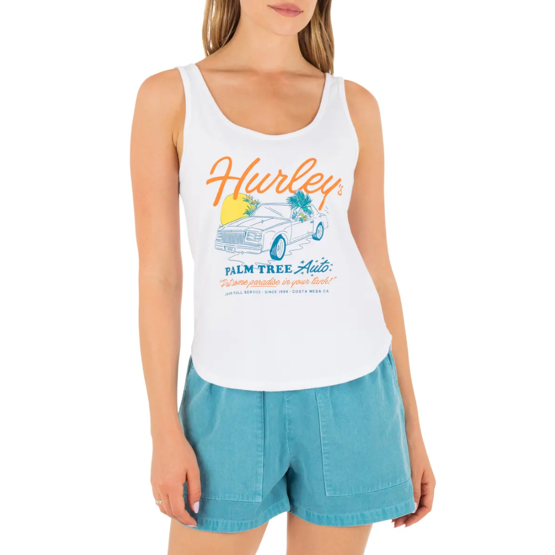Hurley Hurley Women's Palm Tree Auto Scoop Hem Tank White S Womens Tank Tops