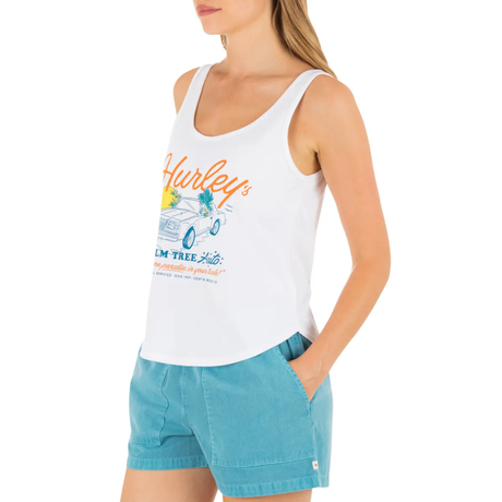 Hurley Hurley Women's Palm Tree Auto Scoop Hem Tank White S Womens Tank Tops