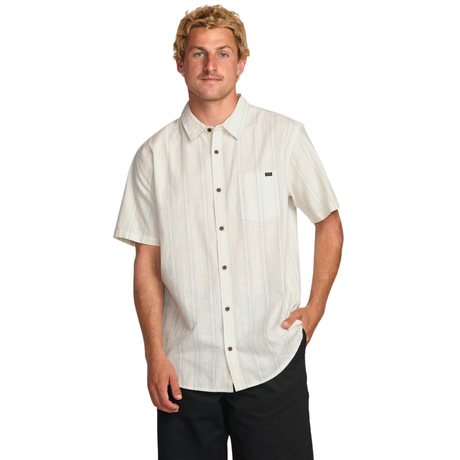 Billabong Billabong Men's All Day Stripe SS Off White S Mens Button Up Short Sleeve Shirts