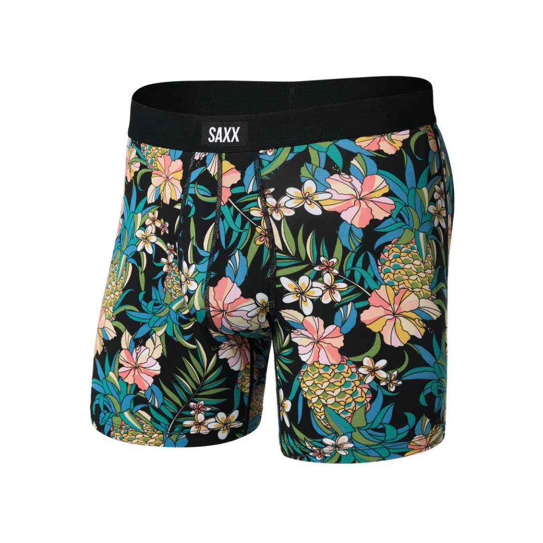 Saxx Saxx Men's Daytripper Comfort Stretch Boxer Brief Fly - Pineapple Field-Black Pineapple Field-Black M Mens Boxer Brief Underwear