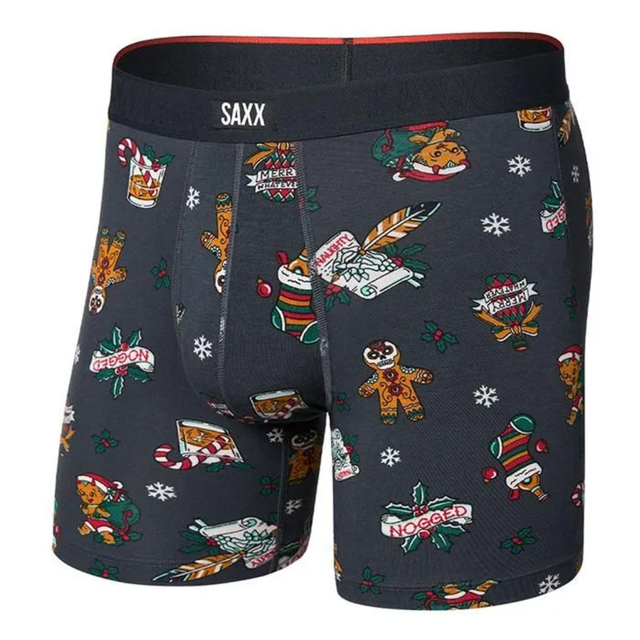 Saxx Saxx Men's Vibe Xtra Soft Comfort Boxer Brief Fly - Holiday Flash-Ebony Holiday Flash-Ebony M Mens Boxer Brief Underwear