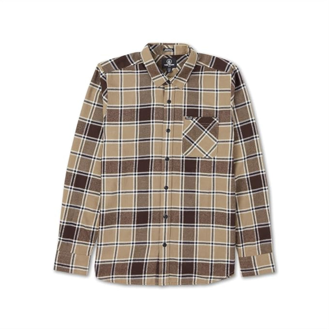 Volcom Volcom Men's Caden Plaid Long Sleeve - Khaki Khaki M Mens Flannel Long Sleeve Shirts