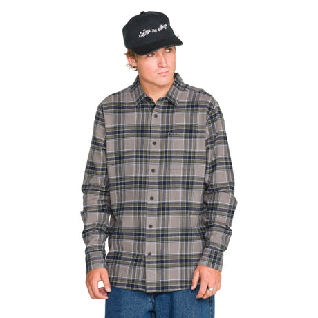 Volcom Volcom Men's Caden Plaid Long Sleeve - Pewter Pewter M Mens Flannel Long Sleeve Shirts