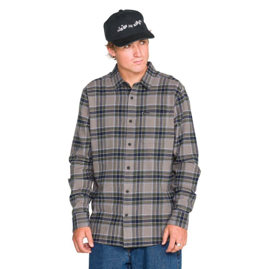 Volcom Volcom Men's Caden Plaid Long Sleeve - Pewter Pewter M Mens Flannel Long Sleeve Shirts