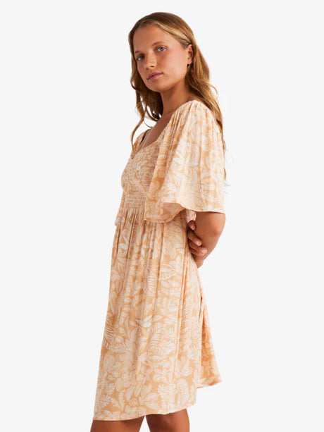 Roxy Roxy Women's Golden Dawn Dress Egret Soft Tropics XS Womens Short Dresses