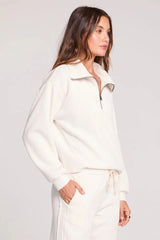 Saltwater Luxe Saltwater Luxe Women's Half Zip Seam Pullover - Ecru Ecru XS Womens Pull Over Hoodies
