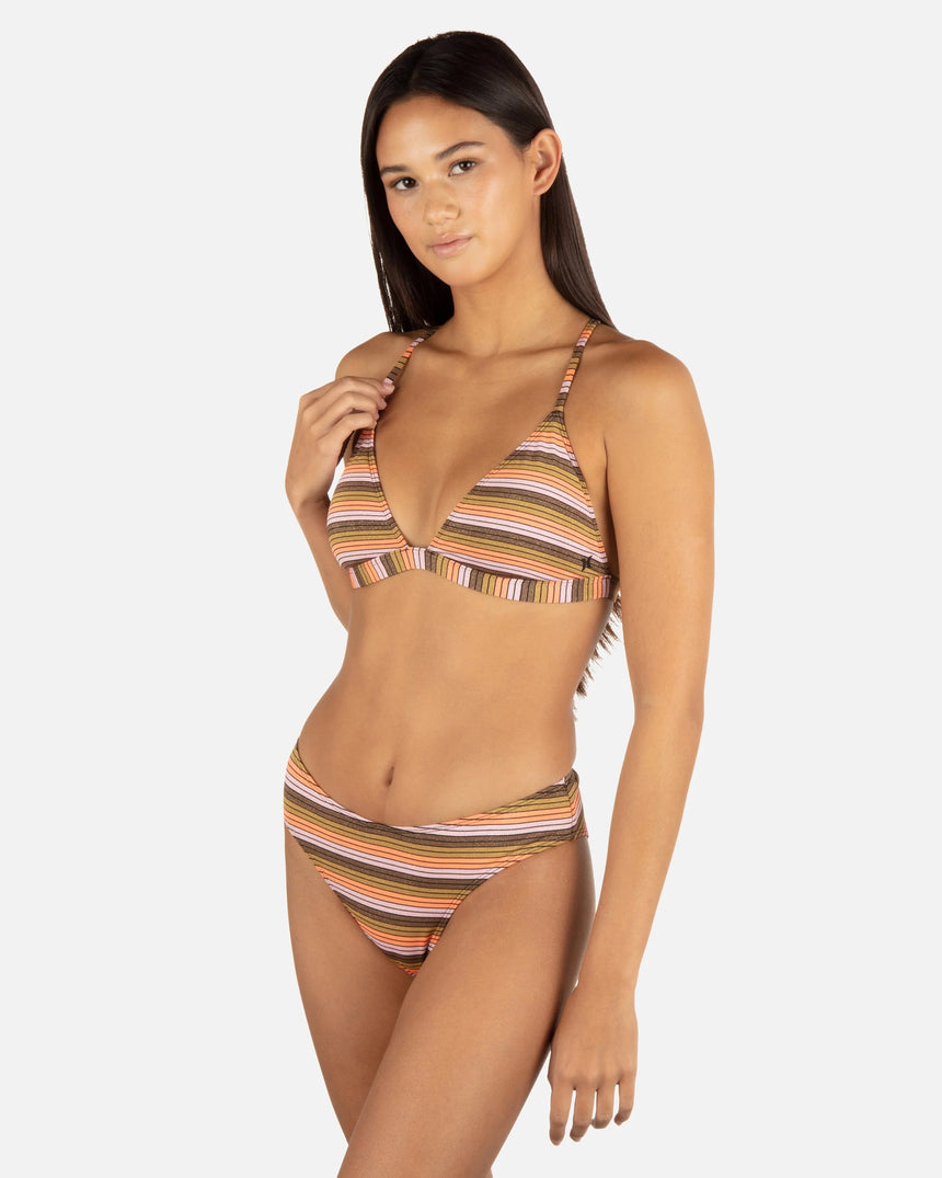 Hurley Hurley Women's Sunset Shine Stripe Mid Rise Cheeky Bikini Bottoms Sunrise Pink S Womens Bikini Bottoms