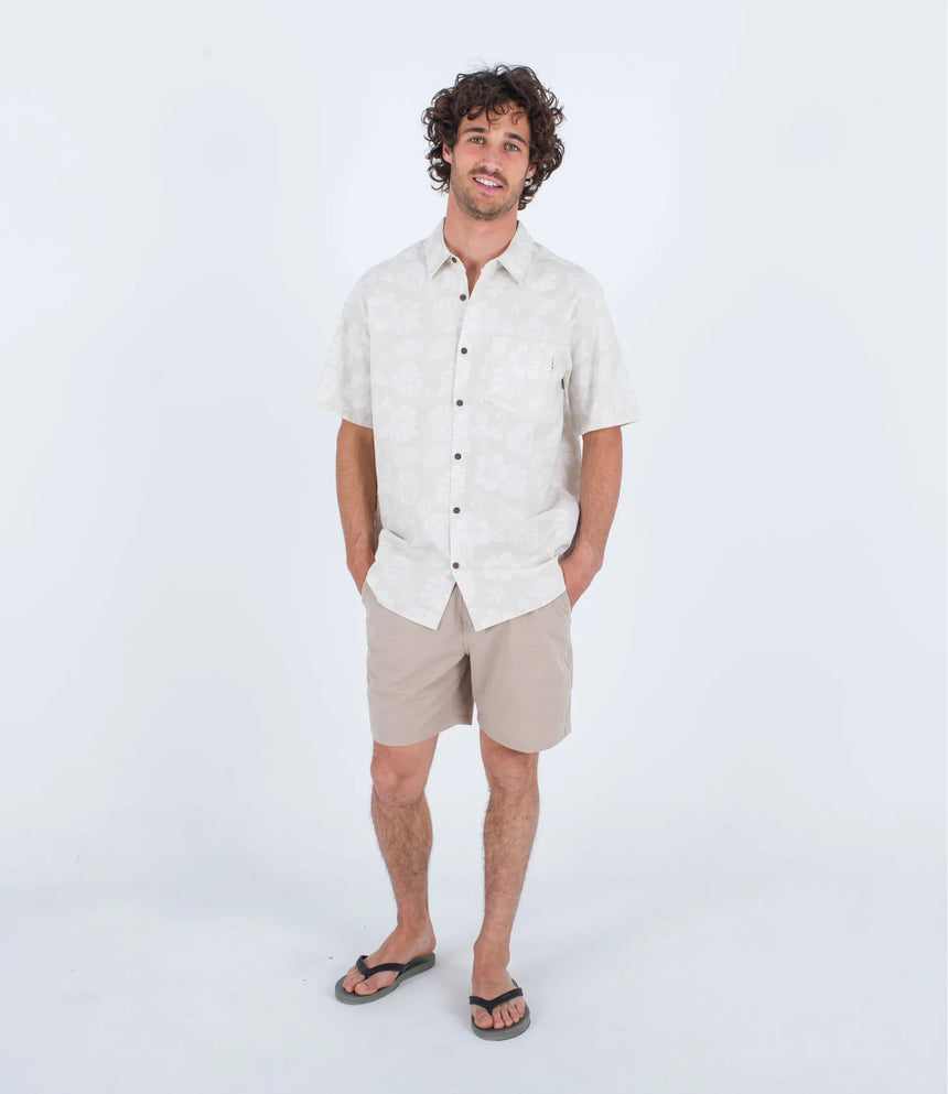 Hurley Hurley Men's One and Only Lido Stripe SS Bone 2 M Mens Button Up Short Sleeve Shirts