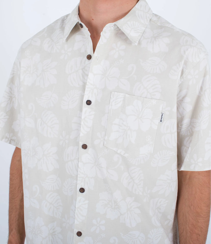 Hurley Hurley Men's One and Only Lido Stripe SS Bone 2 M Mens Button Up Short Sleeve Shirts