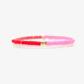 Pura Vida Pink and Red Vinyl Disc Bead Stretch Bracelet Set - front view