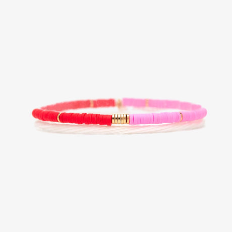 Pura Vida Pink and Red Vinyl Disc Bead Stretch Bracelet Set - front view