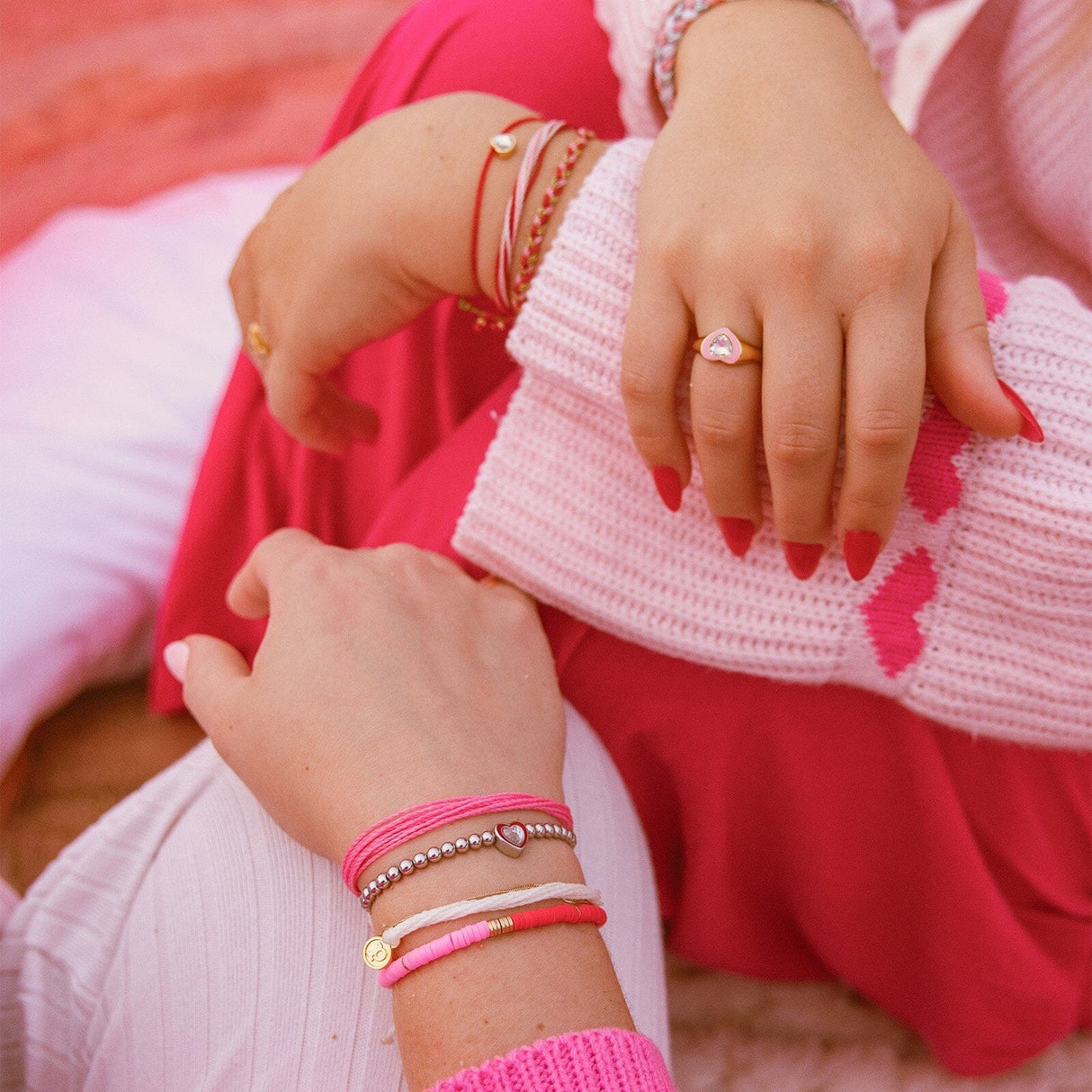 Pura Vida Pink and Red Vinyl Disc Bead Stretch Bracelet Set - alternate view