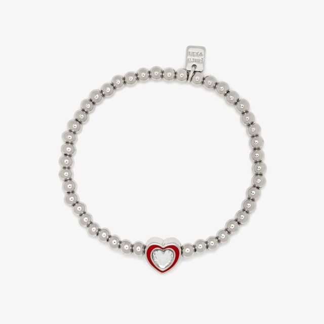 Pura Vida Stone & Enamel Heart Stretch Bracelet - front view