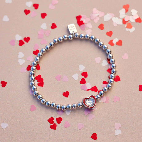 Pura Vida Stone & Enamel Heart Stretch Bracelet - detail view