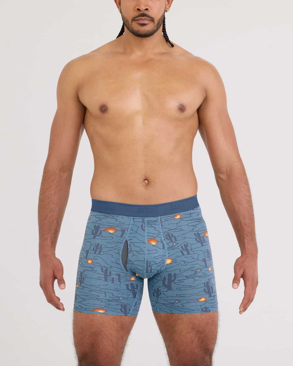 Saxx Saxx Men's Quest Quick-Dry Mesh Boxer Brief Fly - Canyonlands-Washed Blue Canyonlands-Washed Blue M Mens Boxer Brief Underwear