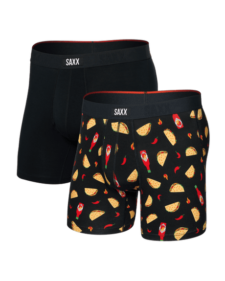 Saxx Saxx Men's Vibe Xtra Soft Comfor Boxers 2 Pack -FLAMIN HOT/BLACK FLAMIN HOT/BLACK M Mens Boxer Brief Underwear