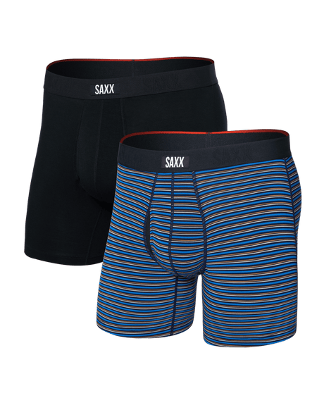 Saxx Saxx Men's Vibe Xtra Soft Comfor Boxers 2 Pack -RAILROAD STRIPE/BLACK RAILROAD STRIPE/BLACK M Mens Boxer Brief Underwear