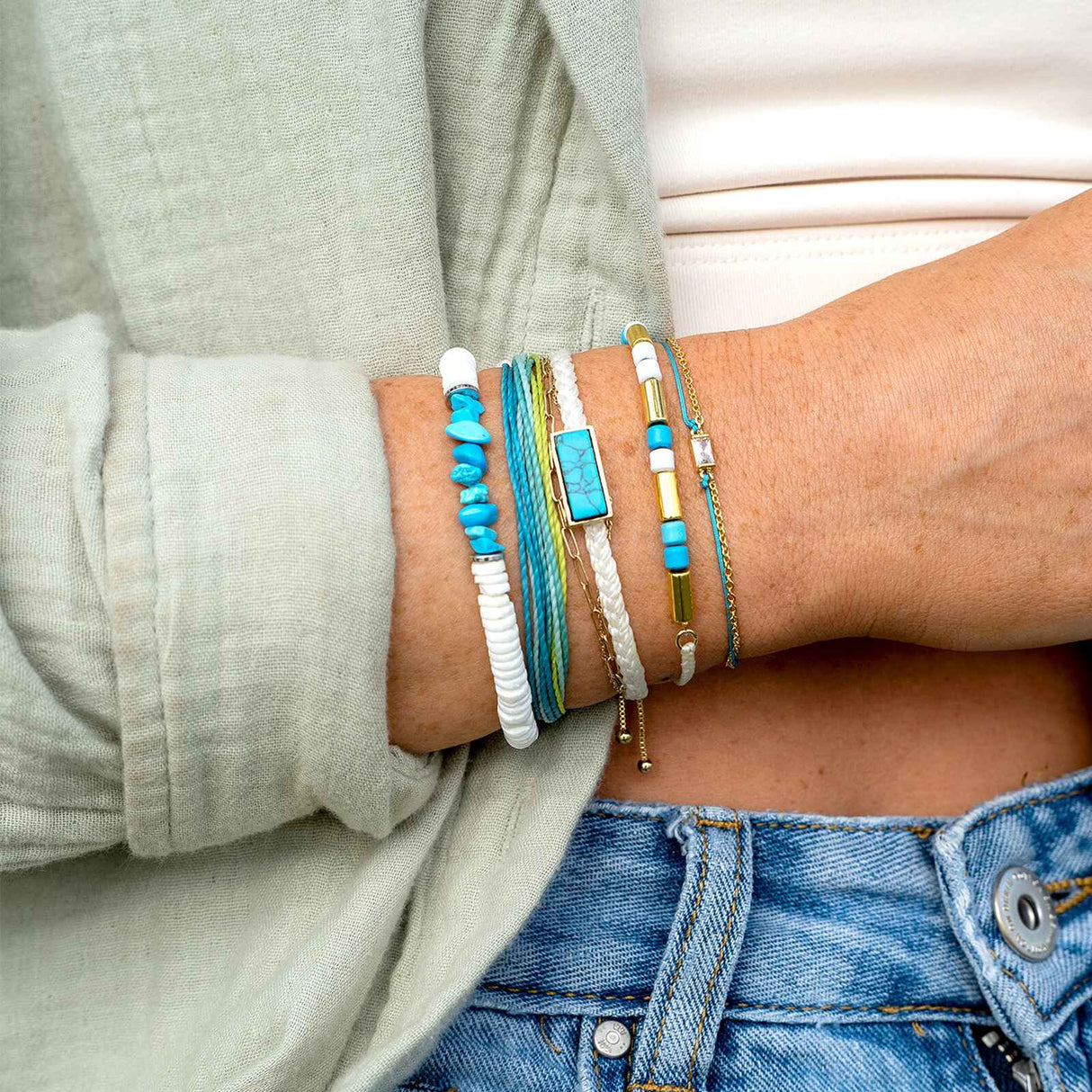 Pura Vida Tulum Gold Charm Bracelet - styled view