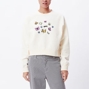 Obey Obey Womens Butterfly Crew Specialty Fleece Unbleached S Womens Long Sleeve Shirts