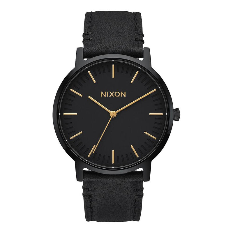 A1058-1031-00. ALL BLACK / GOLD, NIXON, PORTER LEATHER BAND, MENS WATCHES, WINTER 2019