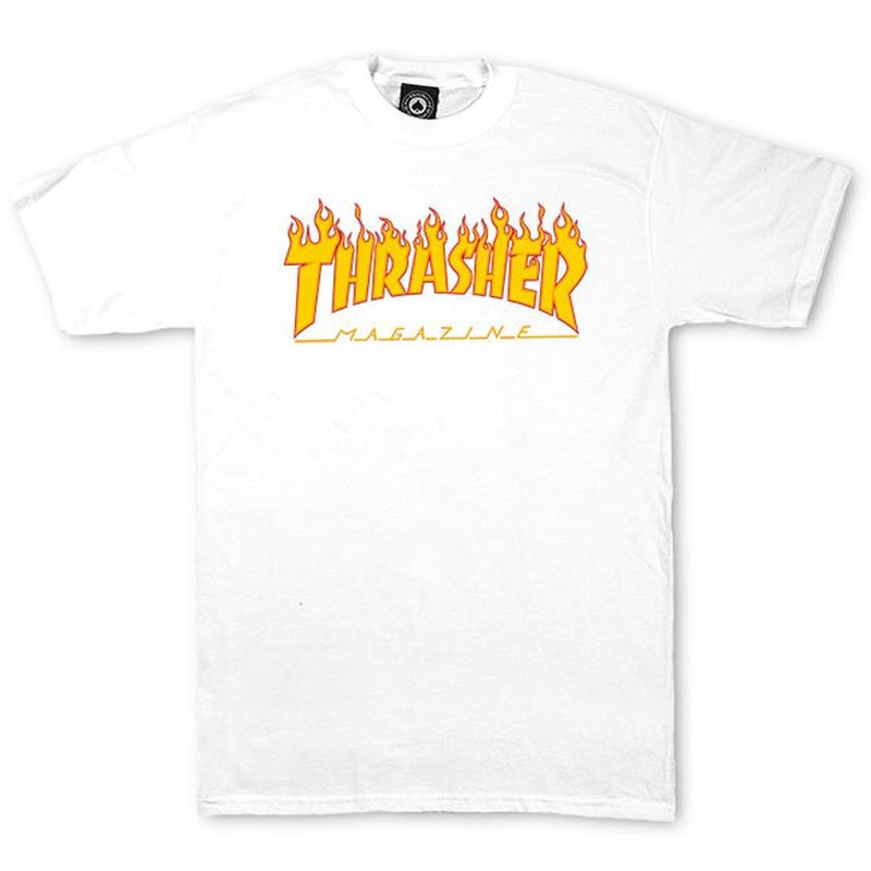 thrasher flame tee front view mens t-shirts short sleeve white