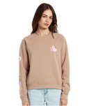 Women's Volcom Truly Stokin Crew Long Sleeve Shirt in Stone.