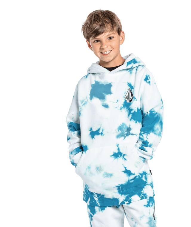 Volcom Boys Iconic Stone Pullover Hoodie in Lime Tie Dye.