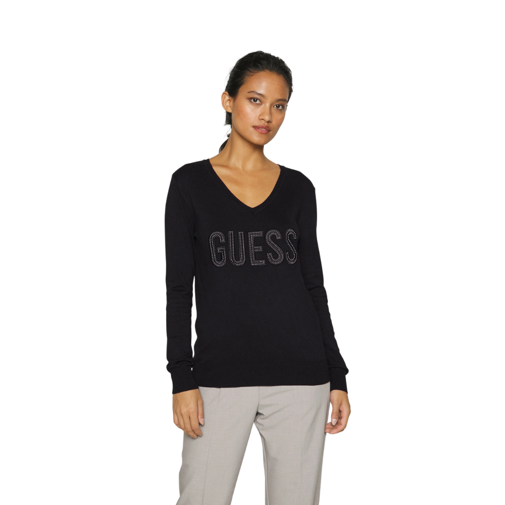 Guess Women s Pascale V Neck Sweater S Jet Black