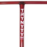 T&T Stands for Tried & True and we feel that is the purest way to describe a solid Chromoly T-Bar. The classic heat treated and perfectly welded bars have been in the freestyle scooter industry and have absolutely proven the test of time. Their solid yet affordable bars are available in Red & Chrome. TRYNYTY T&T Bars (Tried & True) Colour: Red Picture Position: upright front facing TBAR-TNT-RD