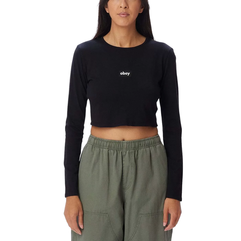 Obey Women's Tag Cropped Mia Long Sleeve Tee