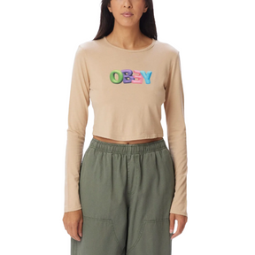Obey Obey Women's CMYK Flower Cropped Mia Tee Irish Cream XS Womens Long Sleeve Shirts