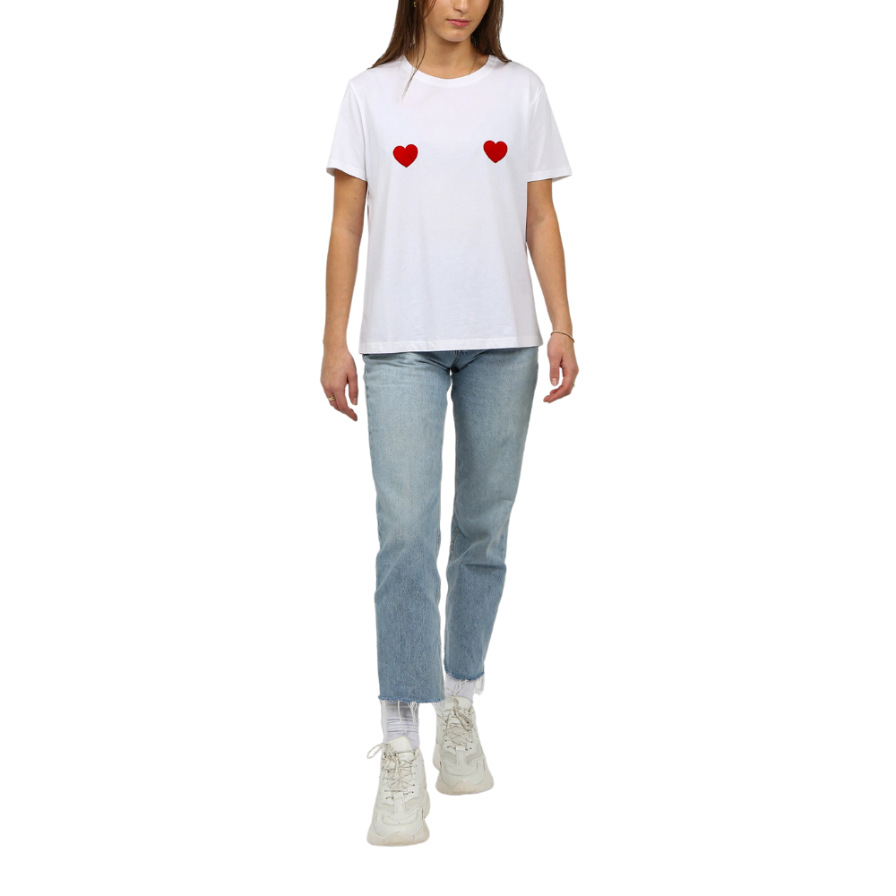T-shirt double cœur pour femme Brunette