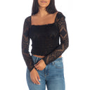 Guess Guess Smocked Decora Lace Top Jet Black S Womens Long Sleeve Shirts