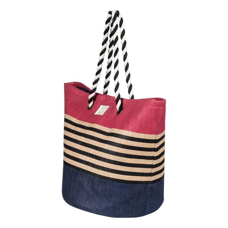 roxy sunseeker straw beach bag side view womens beach bags blue/red erjbt03084-bre0