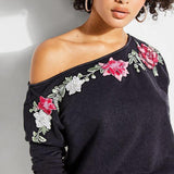 w83p3800-jtmu guess ls shirley flower top womens sweaters black