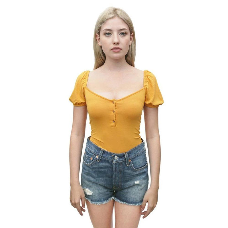 Amuse Society, A902MLOW-GLD, Gold, Yellow, Low Tide Bodysuit, Womens Fashion Tops, fall 2019, Front view