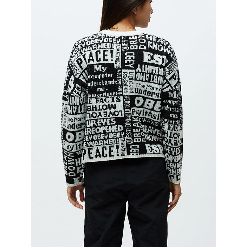 251000085.BKM, POST CREW SWEATER, OBEY, WOMENS SWEATERS, BLACK, WHITE, FALL 2019, BACK VIEW