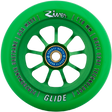 River Glides are smooth, fast and flowy. Hands down the smoothest wheel in the scooter industry and ideal for hitting the park. Featuring BUFF Core Technology to reduce dehubbing.  River Wheel Co - Glides 110mm Colour: Emerald Picture Position: vertical  RVWHGL10GR