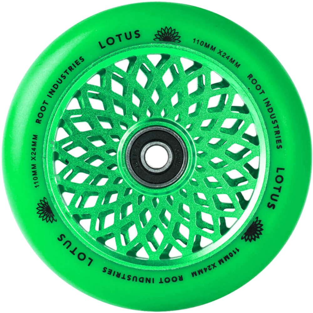 The Lotus wheel comes with a beautifully-crafted “lotus” core, and high-quality urethane - standard on all Root Industries wheels. Built lightweight, while retaining durability, this wheel is sure to blow the minds of anyone who gives this product a chance.  Root Industries - Lotus Wheels 110mm diameter:110mm 	 	 	 9350759094173