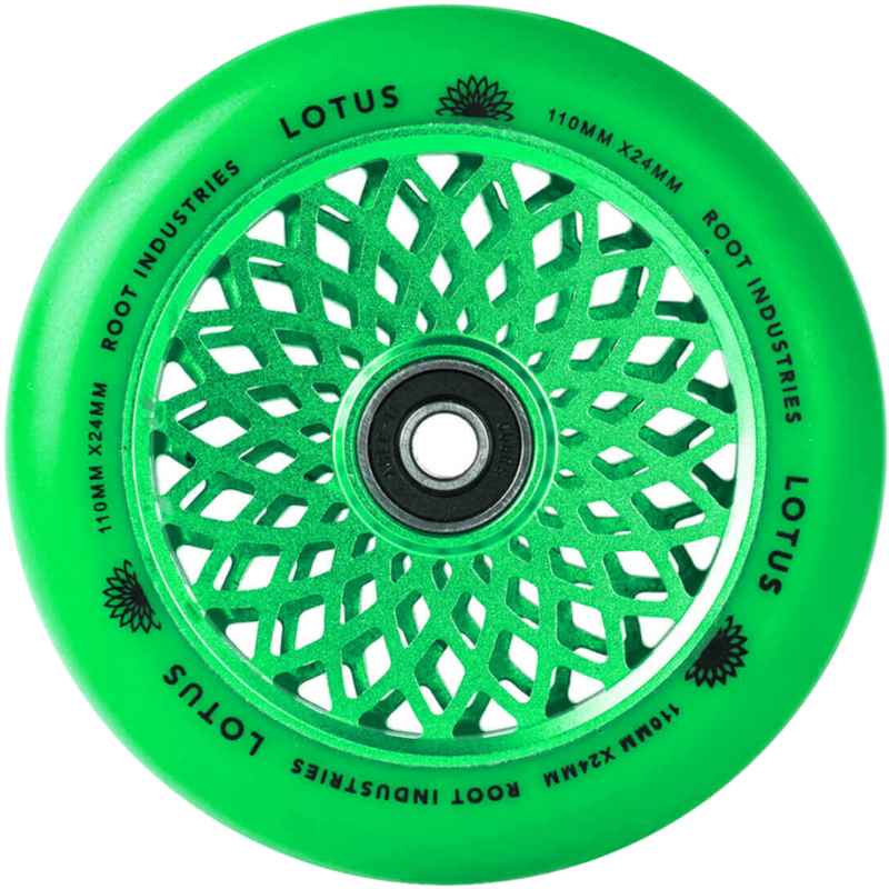 The Lotus wheel comes with a beautifully-crafted “lotus” core, and high-quality urethane - standard on all Root Industries wheels. Built lightweight, while retaining durability, this wheel is sure to blow the minds of anyone who gives this product a chance.  Root Industries - Lotus Wheels 110mm diameter:110mm 	 	 	 9350759094173