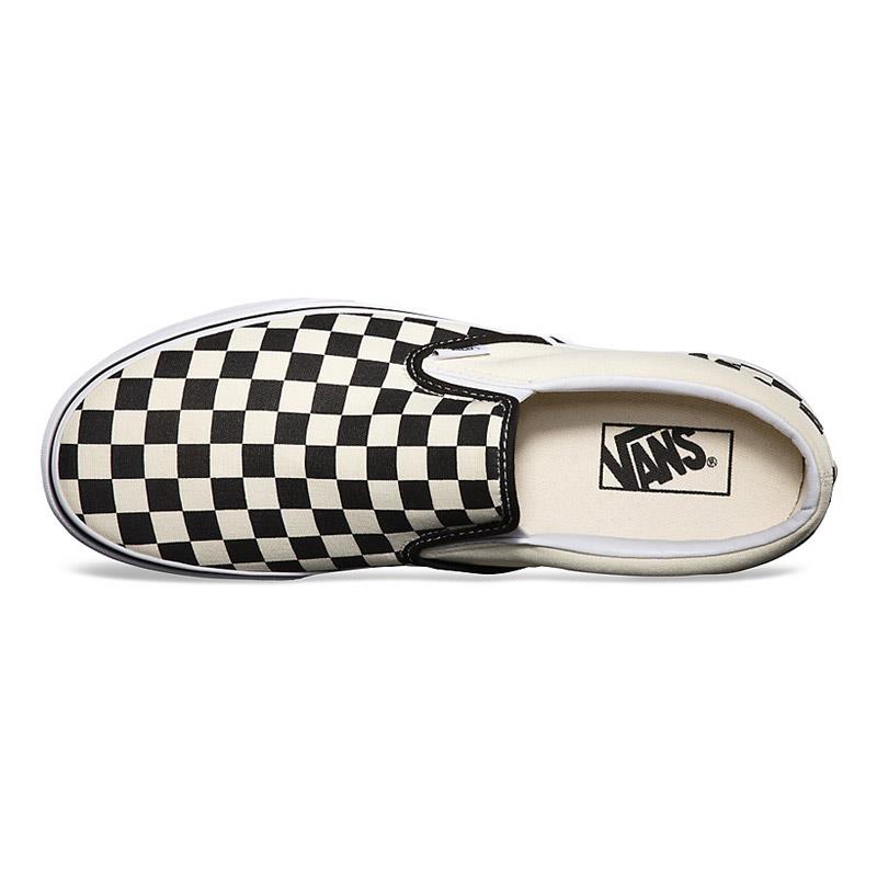 vans classic slip on checkboard top view mens slip on shoes black/white